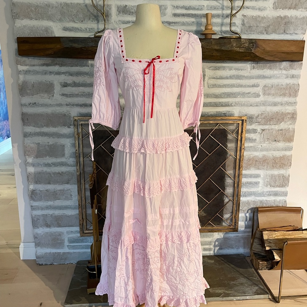 Pink Lace Tiered Maxi Dress